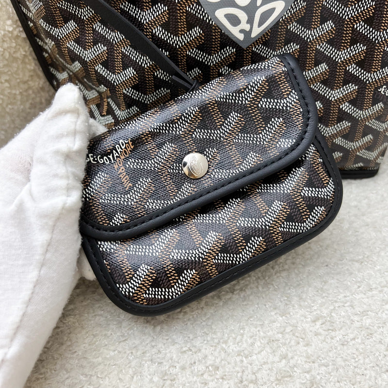 Goyard Mini Anjou Tote Bag in Black Goyardine Canvas and Leather with a Grey Heart Stamp (Premarquage Coeur)