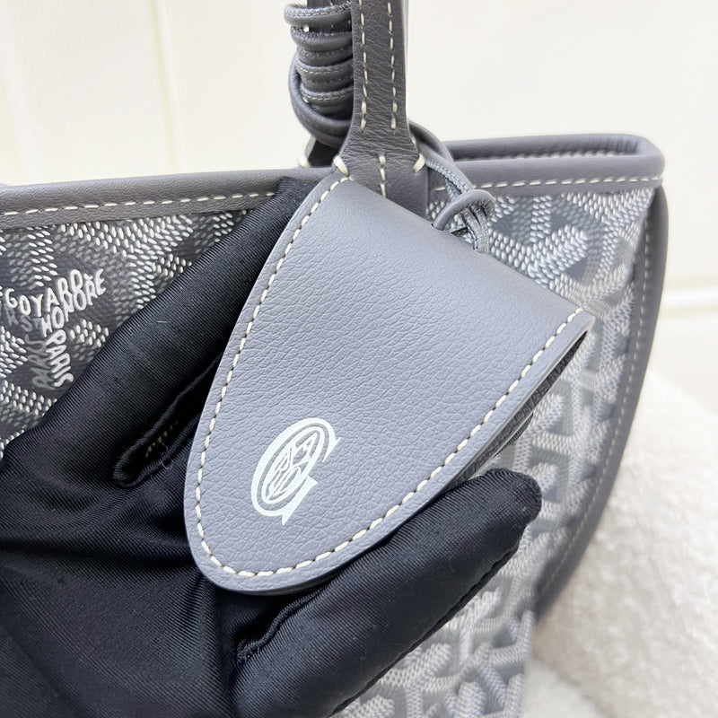 [Brand New - June 2025] Goyard Mini Anjou in Grey Goyardine Canvas and Leather (Including Universal Bag Clip)