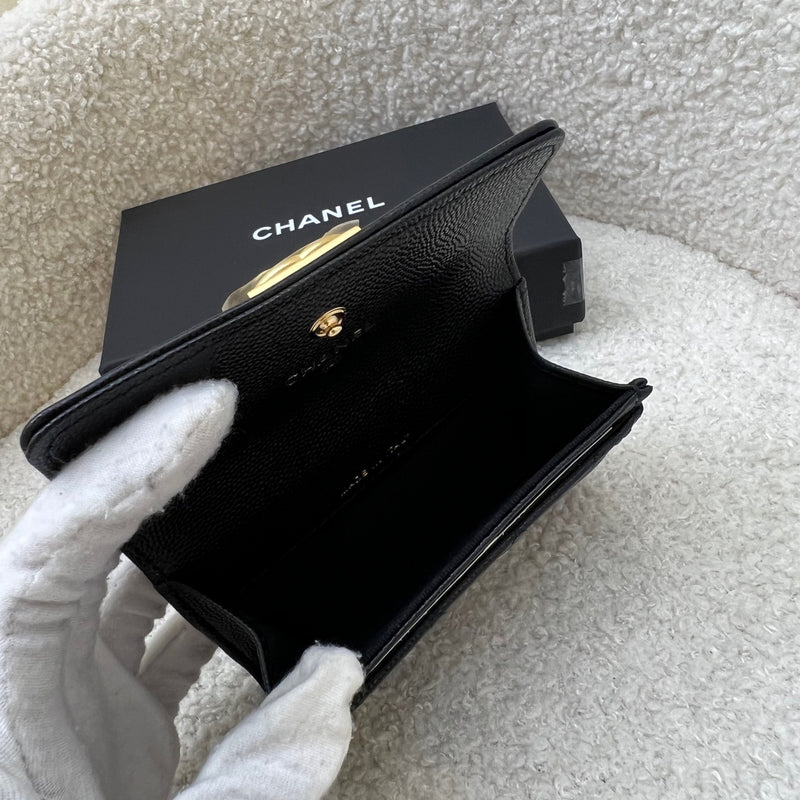 Chanel Boy Snap Card Holder in Black Caviar and LGHW