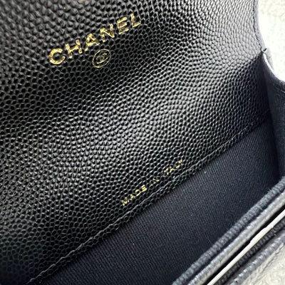 Chanel Boy Snap Card Holder in Black Caviar and LGHW