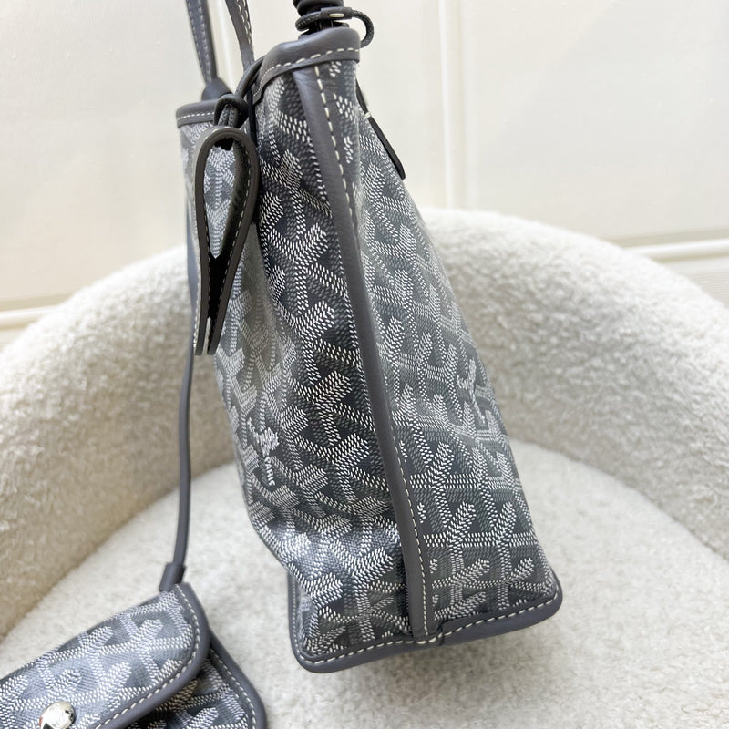 [Brand New - June 2025] Goyard Mini Anjou in Grey Goyardine Canvas and Leather (Including Universal Bag Clip)