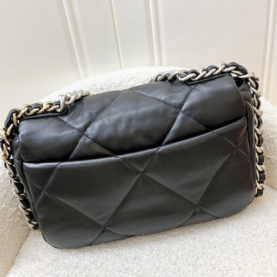 Chanel 19 Small Flap in Black Lambskin and 3-tone Hardware, Silver Turnlock (Model: AS1160)