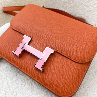 Hermes Mini Constance 18 in Terre Battue Epsom Leather and Rose Confetti Enamel Lock