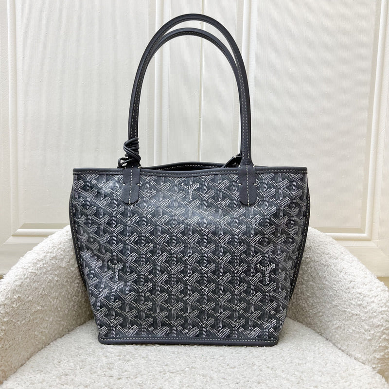 [Brand New - June 2025] Goyard Mini Anjou in Grey Goyardine Canvas and Leather (Including Universal Bag Clip)
