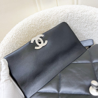 Chanel 19 Small Flap in Black Lambskin and 3-tone Hardware, Silver Turnlock (Model: AS1160)