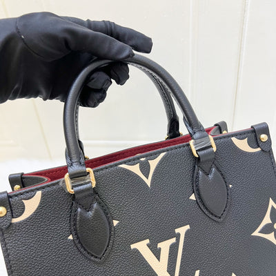 LV Onthego PM Tote in Bicolor Black and Beige Giant Monogram Empreinte Leather and GHW (Model: M45659)