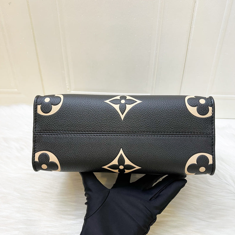 LV Onthego PM Tote in Bicolor Black and Beige Giant Monogram Empreinte Leather and GHW (Model: M45659)