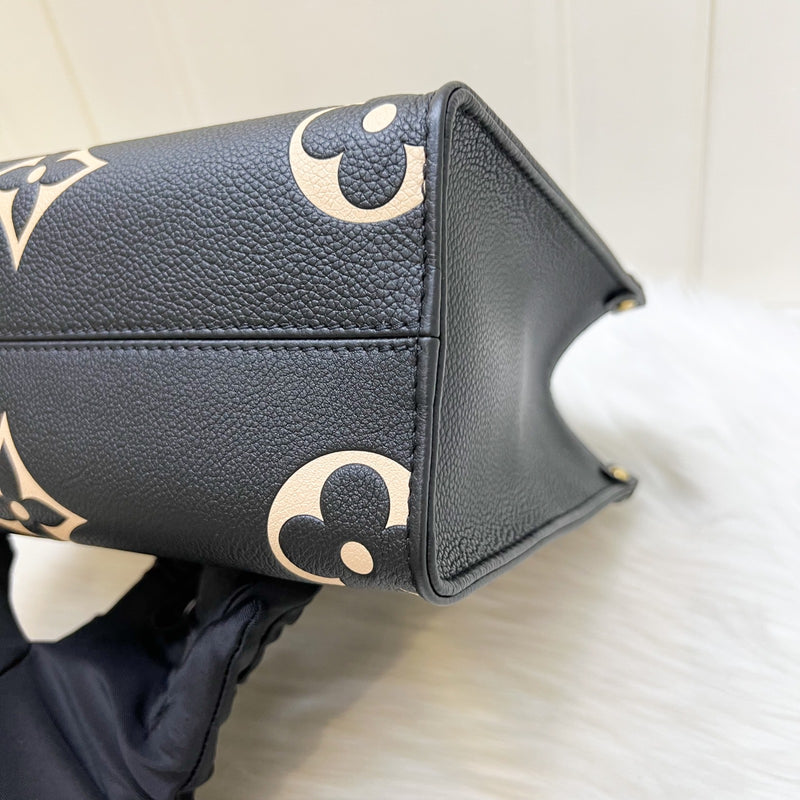 LV Onthego PM Tote in Bicolor Black and Beige Giant Monogram Empreinte Leather and GHW (Model: M45659)