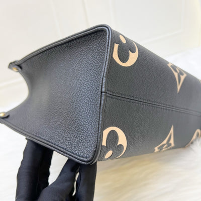 LV Onthego PM Tote in Bicolor Black and Beige Giant Monogram Empreinte Leather and GHW (Model: M45659)