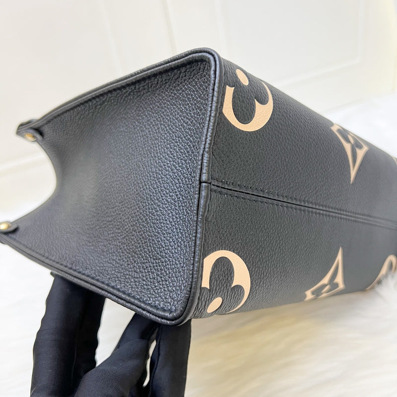 LV Onthego PM Tote in Bicolor Black and Beige Giant Monogram Empreinte Leather and GHW (Model: M45659)