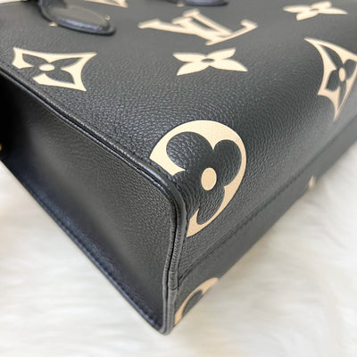 LV Onthego PM Tote in Bicolor Black and Beige Giant Monogram Empreinte Leather and GHW (Model: M45659)