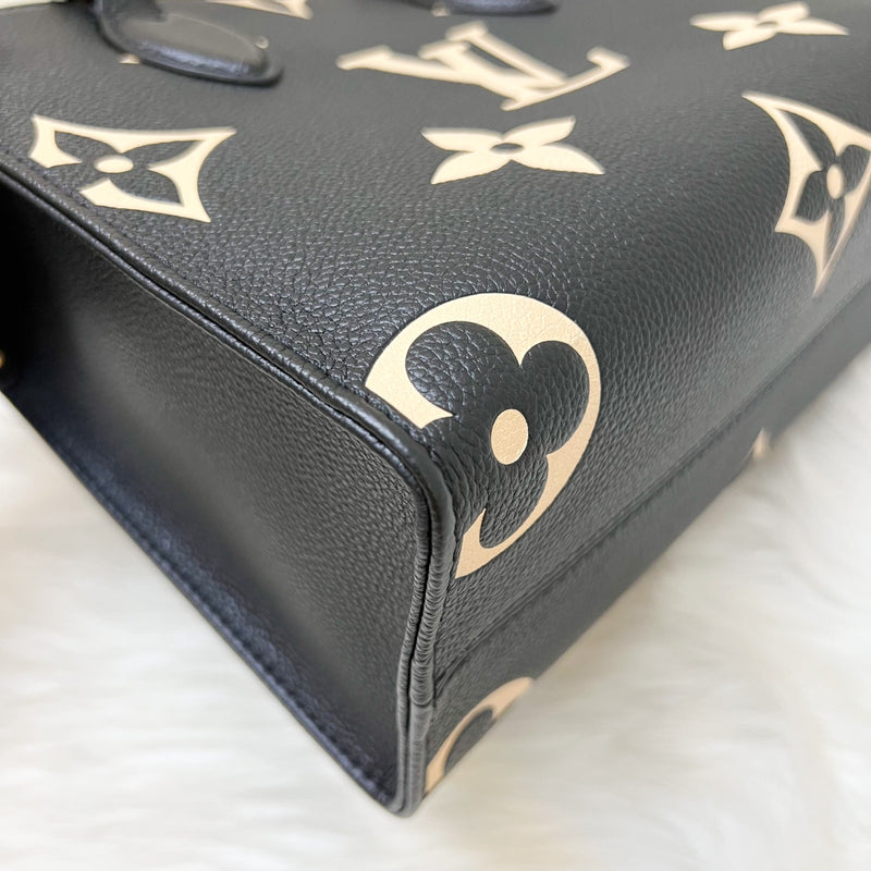 LV Onthego PM Tote in Bicolor Black and Beige Giant Monogram Empreinte Leather and GHW (Model: M45659)