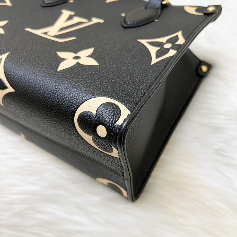 LV Onthego PM Tote in Bicolor Black and Beige Giant Monogram Empreinte Leather and GHW (Model: M45659)