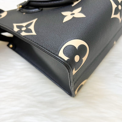 LV Onthego PM Tote in Bicolor Black and Beige Giant Monogram Empreinte Leather and GHW (Model: M45659)