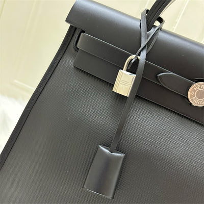 Hermes Herbag Zip 31 Sellier in Black (Ecru-Noir) Canvas, Black Leather and PHW