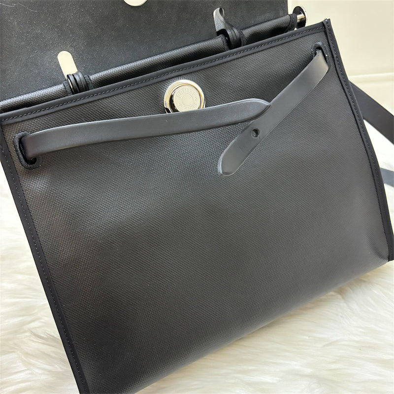 Hermes Herbag Zip 31 Sellier in Black (Ecru-Noir) Canvas, Black Leather and PHW