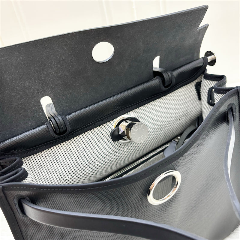 Hermes Herbag Zip 31 Sellier in Black (Ecru-Noir) Canvas, Black Leather and PHW