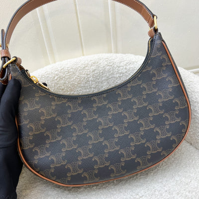Celine Medium Ava Triomphe Bag in in Coated Triomphe Canvas, Tan Calfskin and GHW (Model: 193952BZJ.04LU)