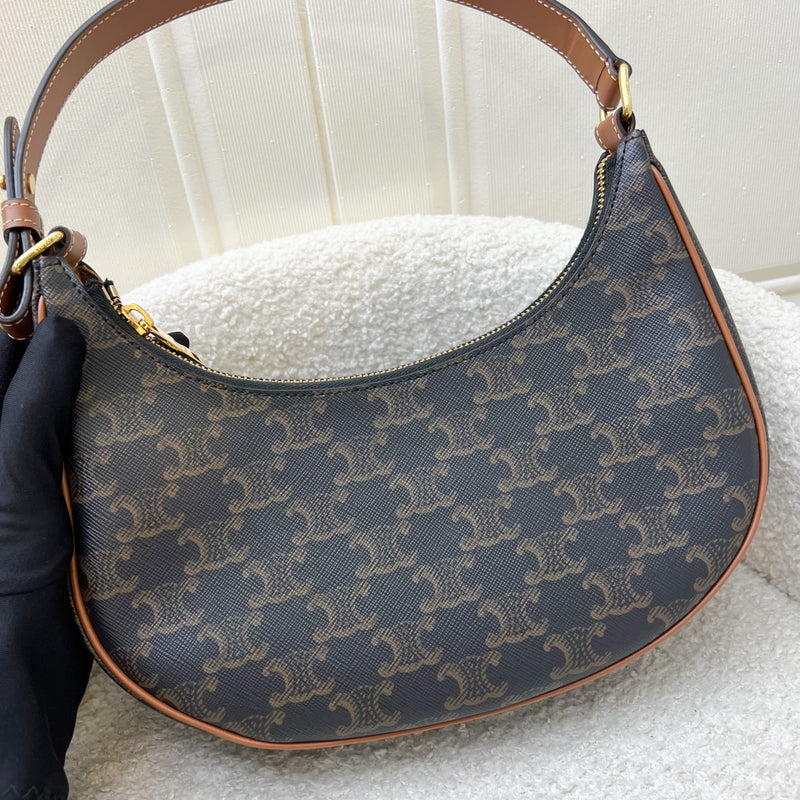 Celine Medium Ava Triomphe Bag in in Coated Triomphe Canvas, Tan Calfskin and GHW (Model: 193952BZJ.04LU)