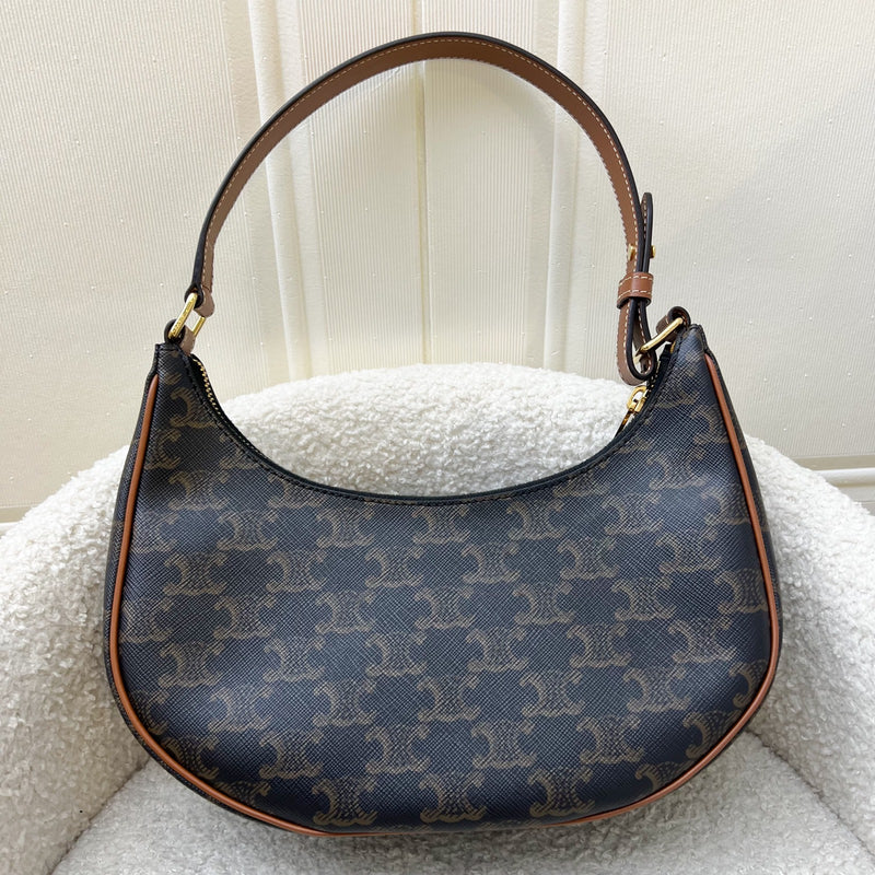 Celine Medium Ava Triomphe Bag in in Coated Triomphe Canvas, Tan Calfskin and GHW (Model: 193952BZJ.04LU)