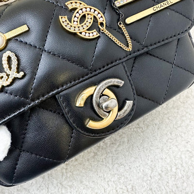 Chanel 22C Limited Edition Charms Mini Flap in Black Lambskin AGHW