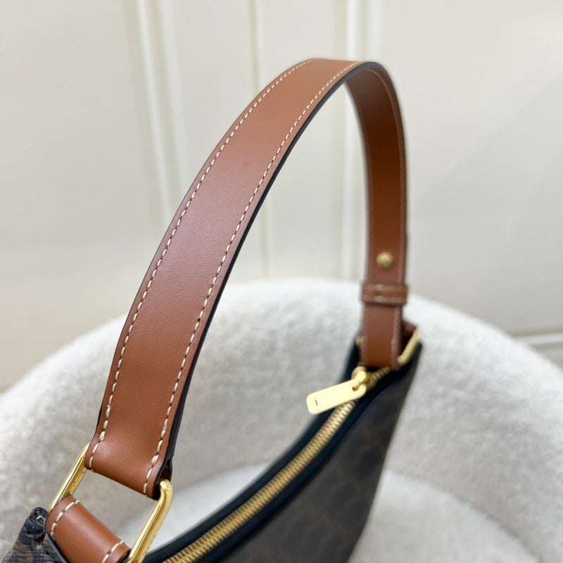 Celine Medium Ava Triomphe Bag in in Coated Triomphe Canvas, Tan Calfskin and GHW (Model: 193952BZJ.04LU)