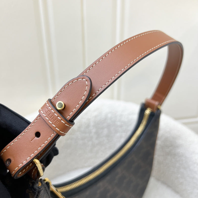 Celine Medium Ava Triomphe Bag in in Coated Triomphe Canvas, Tan Calfskin and GHW (Model: 193952BZJ.04LU)