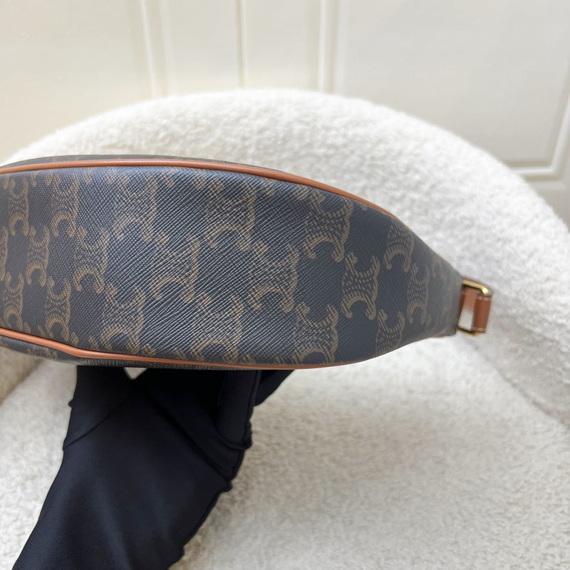 Celine Medium Ava Triomphe Bag in in Coated Triomphe Canvas, Tan Calfskin and GHW (Model: 193952BZJ.04LU)