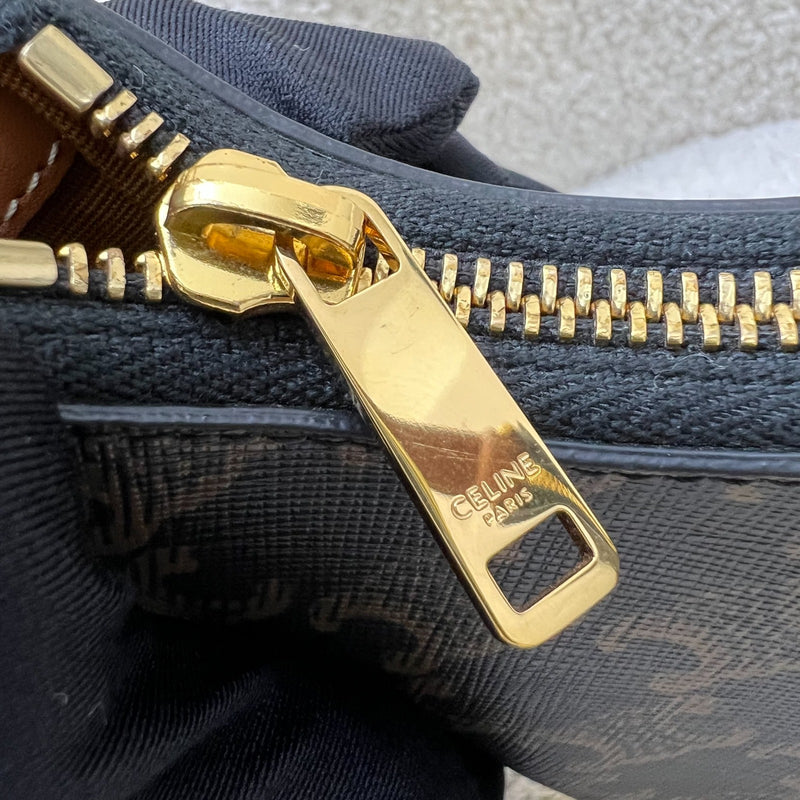 Celine Medium Ava Triomphe Bag in in Coated Triomphe Canvas, Tan Calfskin and GHW (Model: 193952BZJ.04LU)
