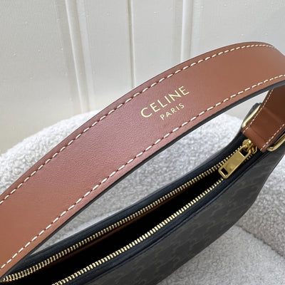 Celine Medium Ava Triomphe Bag in in Coated Triomphe Canvas, Tan Calfskin and GHW (Model: 193952BZJ.04LU)