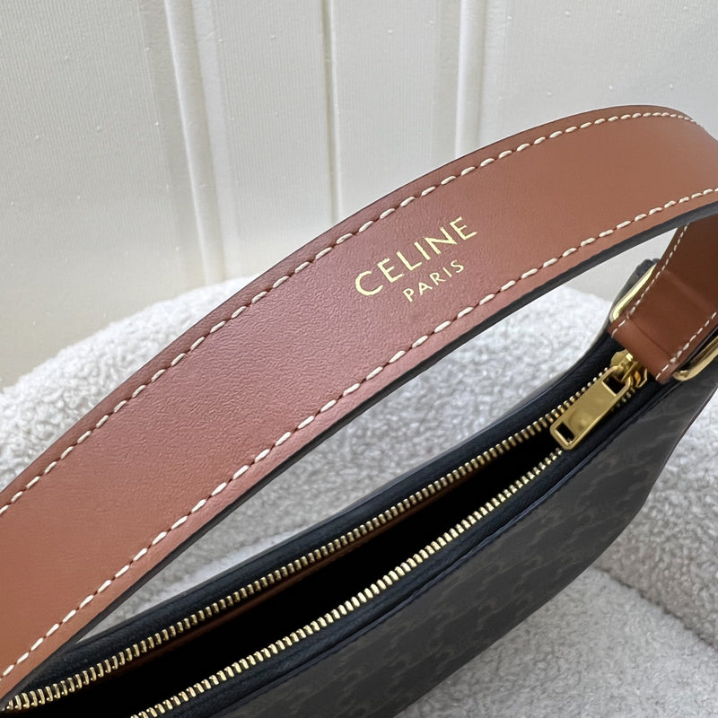 Celine Medium Ava Triomphe Bag in in Coated Triomphe Canvas, Tan Calfskin and GHW (Model: 193952BZJ.04LU)