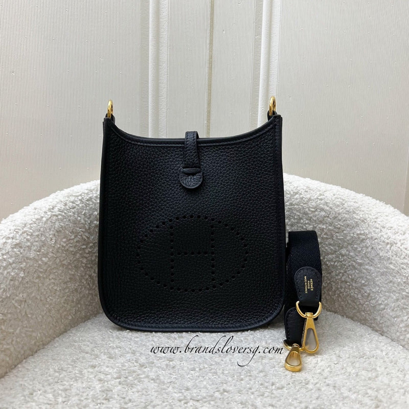Hermes Mini Evelyne TPM in Noir Black Clemence Leather, Black Strap and GHW