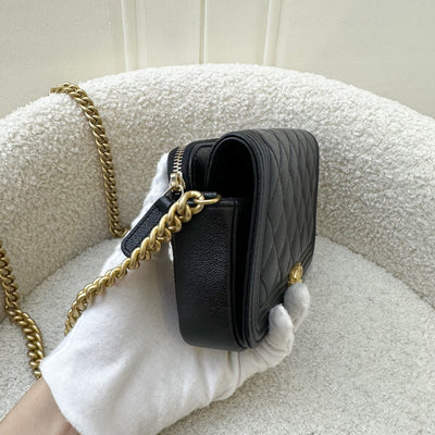 Chanel Boy Clutch on Chain WOC in Black Caviar AGHW