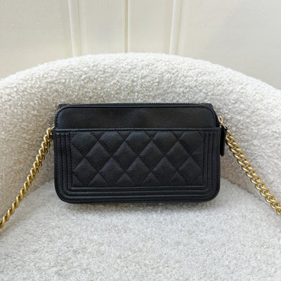 Chanel Boy Clutch on Chain WOC in Black Caviar AGHW