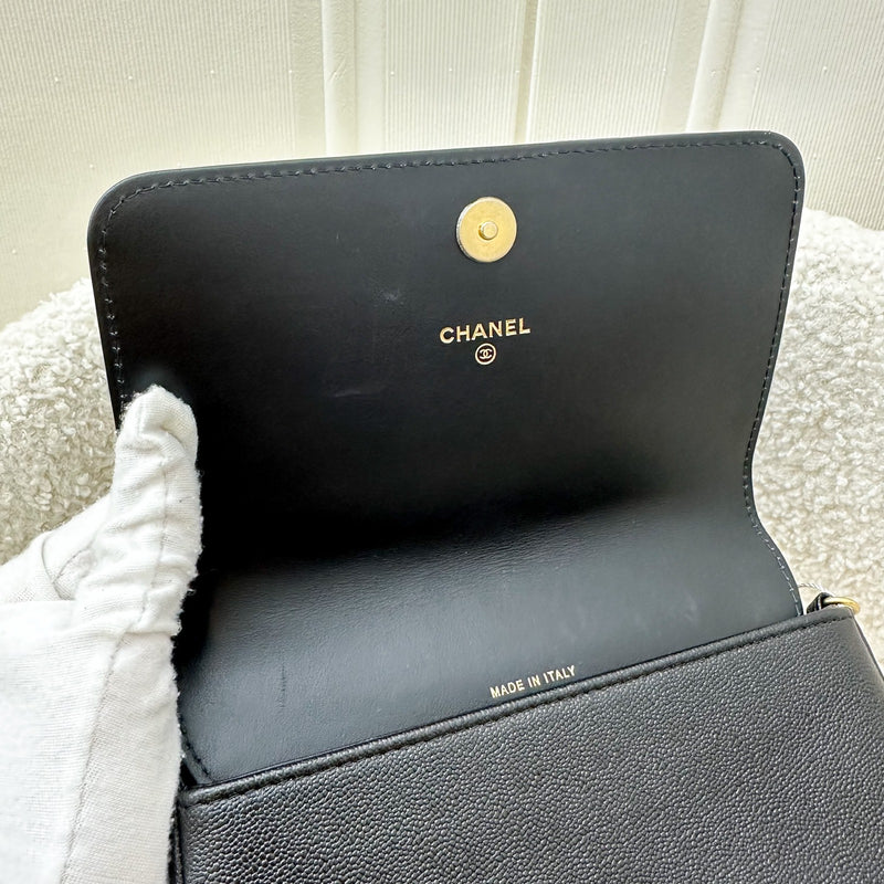 Chanel Boy Clutch on Chain WOC in Black Caviar AGHW