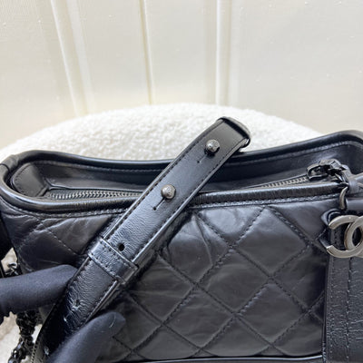 Chanel So Black Small Gabrielle Hobo Bag in Black Distressed Leather and Black HW