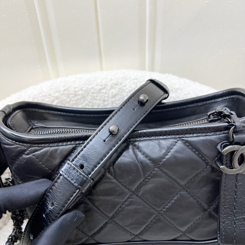 Chanel So Black Small Gabrielle Hobo Bag in Black Distressed Leather and Black HW
