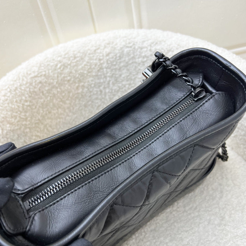 Chanel So Black Small Gabrielle Hobo Bag in Black Distressed Leather and Black HW