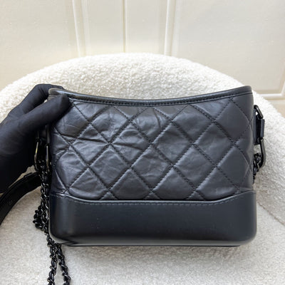 Chanel So Black Small Gabrielle Hobo Bag in Black Distressed Leather and Black HW
