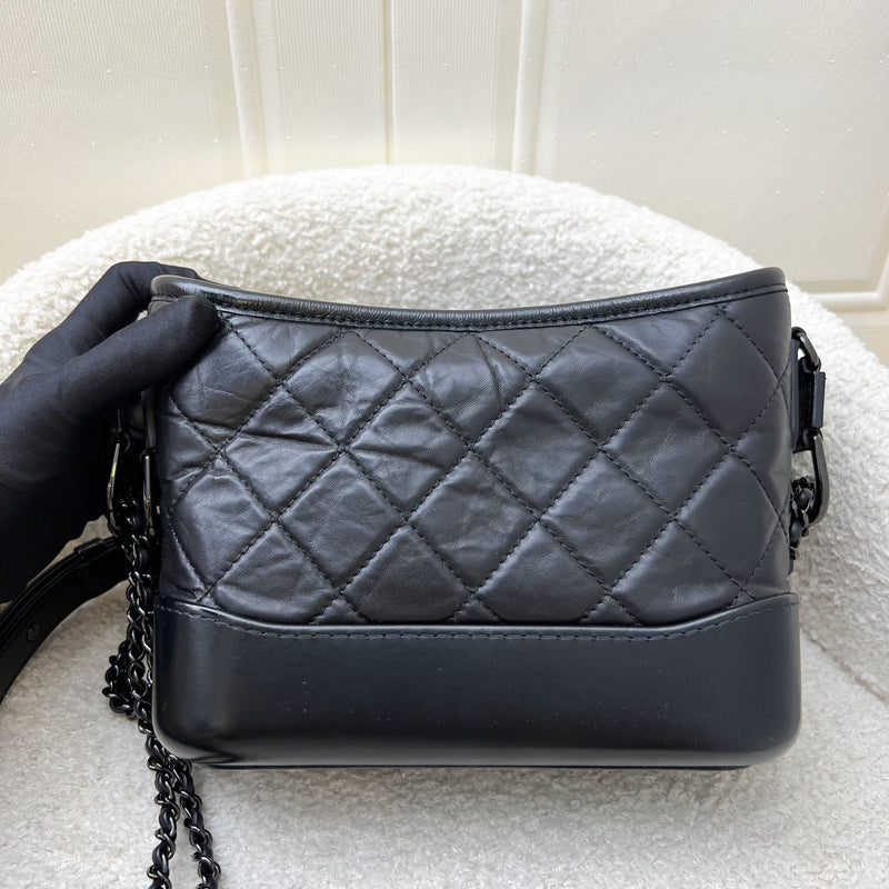 Chanel So Black Small Gabrielle Hobo Bag in Black Distressed Leather and Black HW