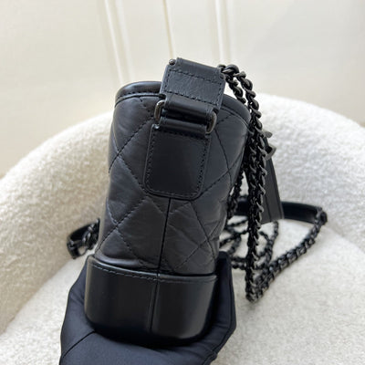 Chanel So Black Small Gabrielle Hobo Bag in Black Distressed Leather and Black HW