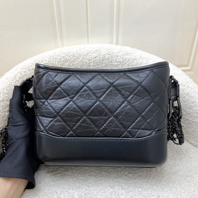 Chanel So Black Small Gabrielle Hobo Bag in Black Distressed Leather and Black HW