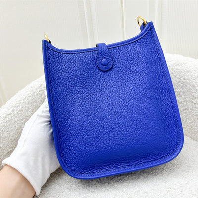 Hermes Mini Evelyne 16 in Bleu Royal Clemence Leather, Canvas Strap and GHW