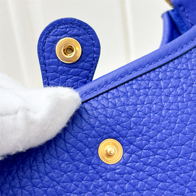 Hermes Mini Evelyne 16 in Bleu Royal Clemence Leather, Canvas Strap and GHW