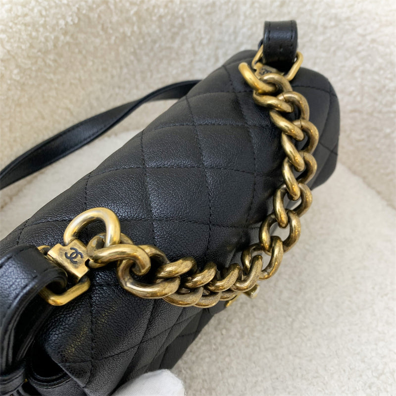 Chanel Mini Trapezio Flap Bag in Black Sheepskin AGHW