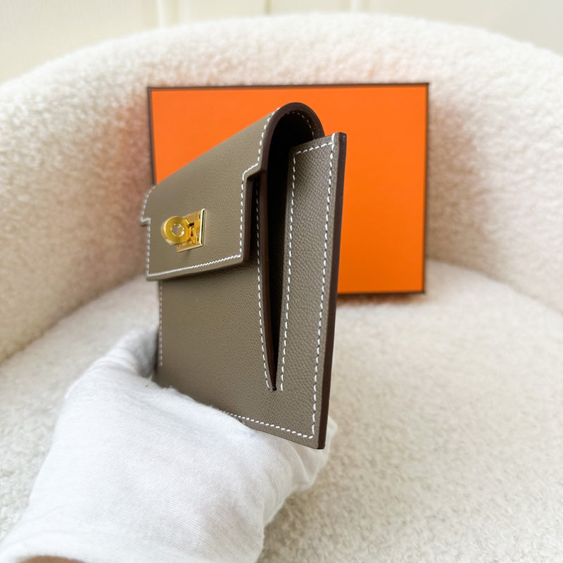 Hermes Kelly Pocket Compact Wallet in Etoupe Epsom Leather and GHW