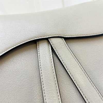 Dior Medium Saddle Bag in Beige Grained Calfskin and AGHW