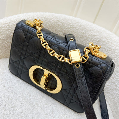 Dior Small Caro Flap Bag in Black Calfskin and GHW