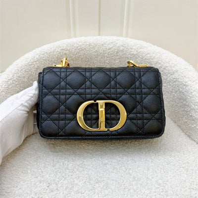 Dior Small Caro Flap Bag in Black Calfskin and GHW