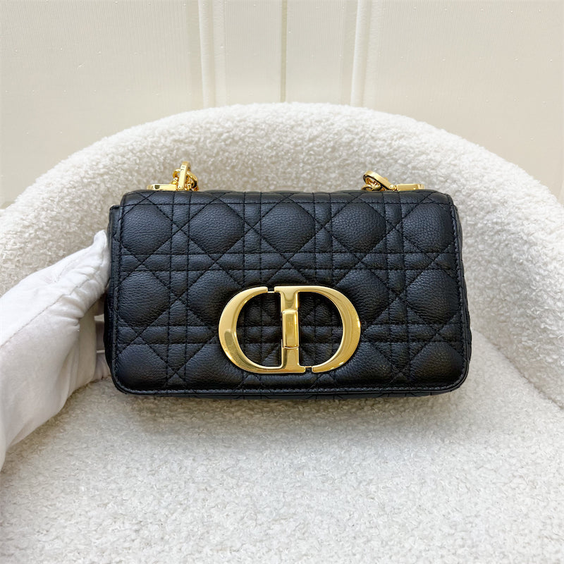 Dior Small Caro Flap Bag in Black Calfskin and GHW